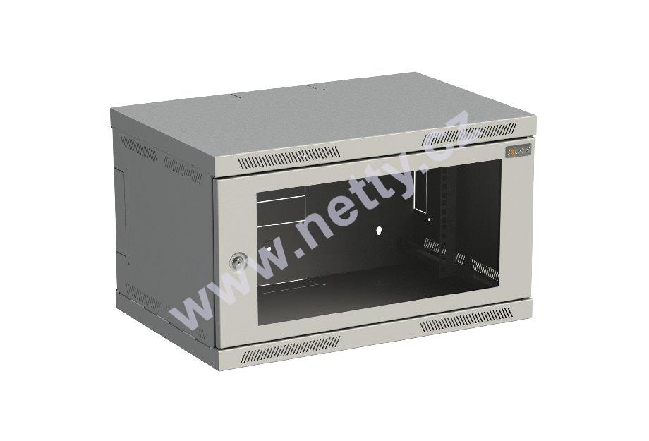 Rozvaděč nástěnný nýtovaný SENSA 6U 400mm, dveře sklo, RAL 7035