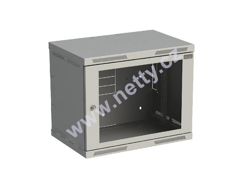 Rozvaděč nástěnný nýtovaný SENSA 9U 400mm, dveře sklo, RAL 7035