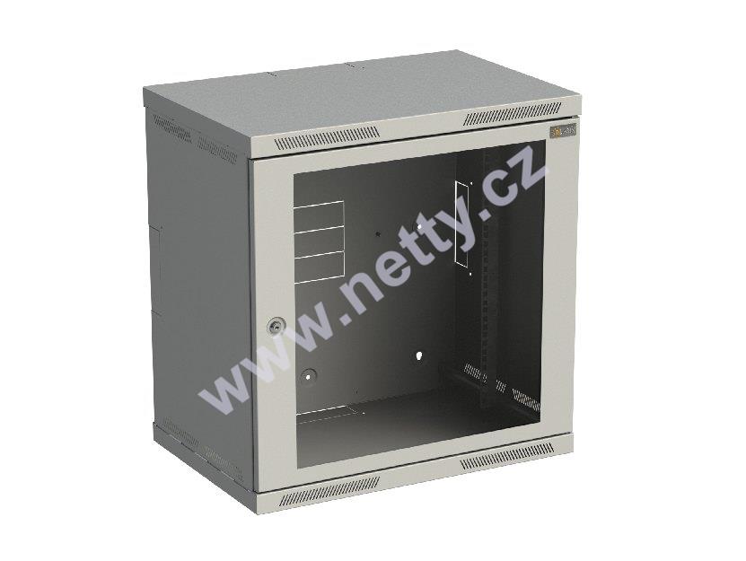 Rozvaděč nástěnný nýtovaný SENSA 12U 400mm, dveře sklo, RAL 7035