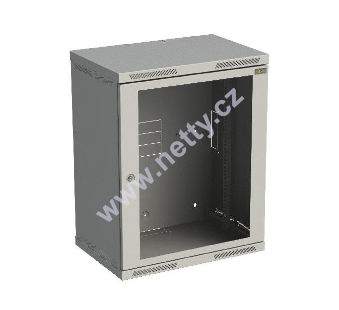 Rozvaděč nástěnný nýtovaný SENSA 15U 400mm, dveře sklo, RAL 7035