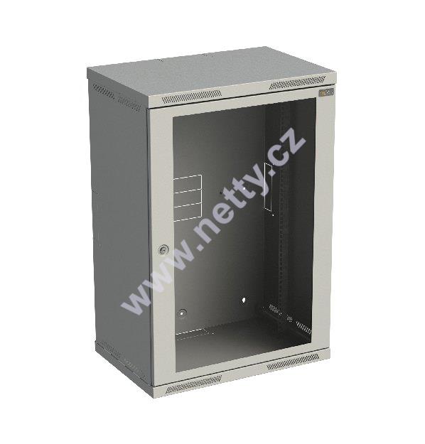 Rozvaděč nástěnný nýtovaný SENSA 18U 400mm, dveře sklo, RAL 7035