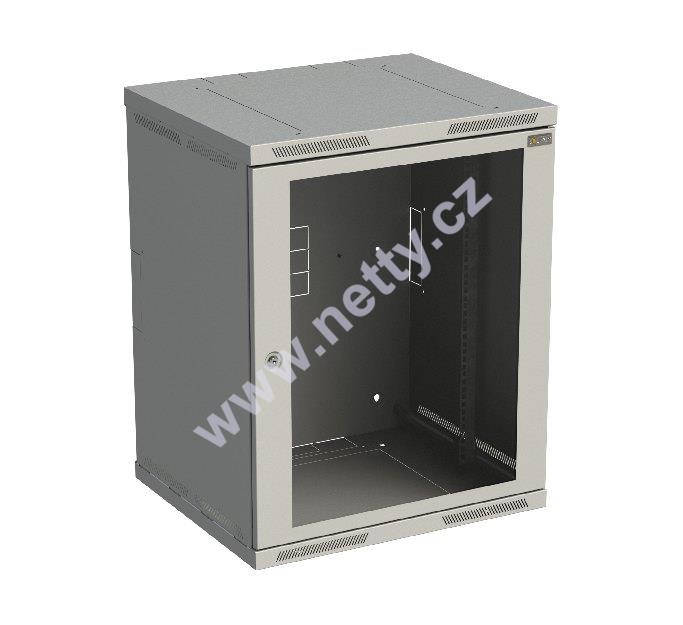 Rozvaděč nástěnný nýtovaný SENSA 15U 500mm, dveře sklo, RAL 7035