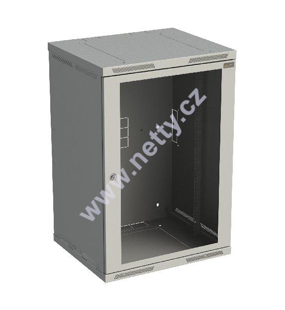 Rozvaděč nástěnný nýtovaný SENSA 18U 500mm, dveře sklo, RAL 7035