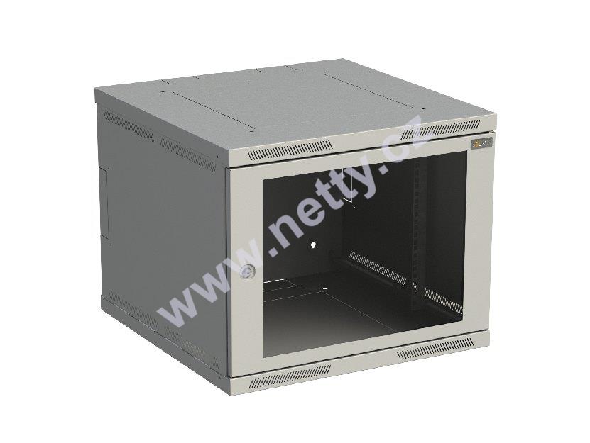 Rozvaděč nástěnný nýtovaný SENSA 9U 600mm, dveře sklo, RAL 7035
