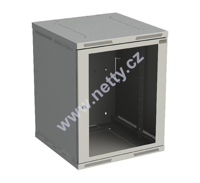 Rozvaděč nástěnný nýtovaný SENSA 15U 600mm, dveře sklo, RAL 7035