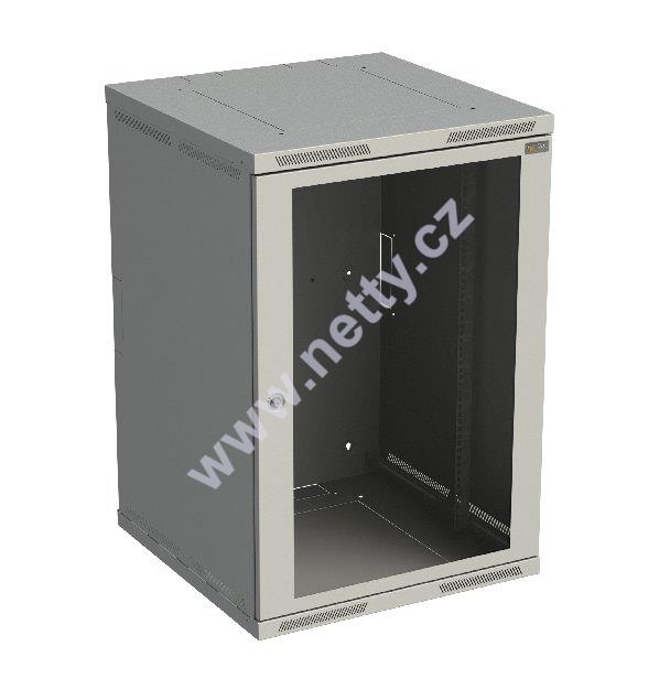 Rozvaděč nástěnný nýtovaný SENSA 18U 600mm, dveře sklo, RAL 7035