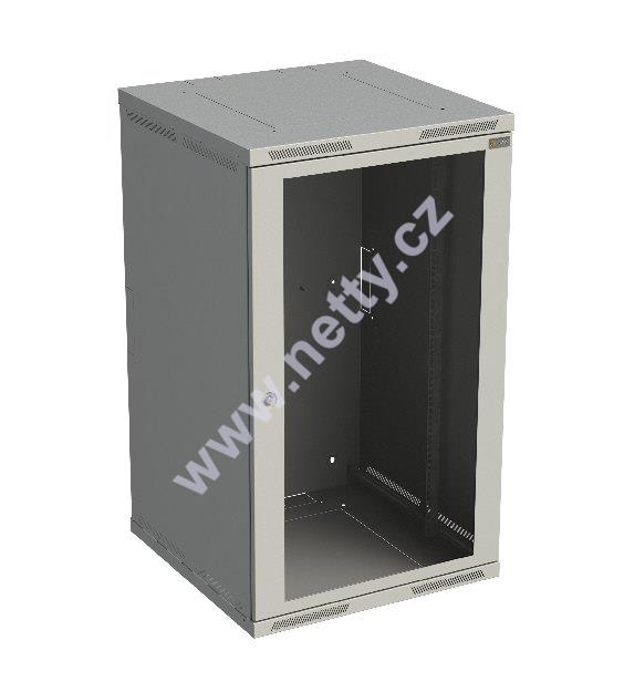 Rozvaděč nástěnný nýtovaný SENSA 21U 600mm, dveře sklo, RAL 7035