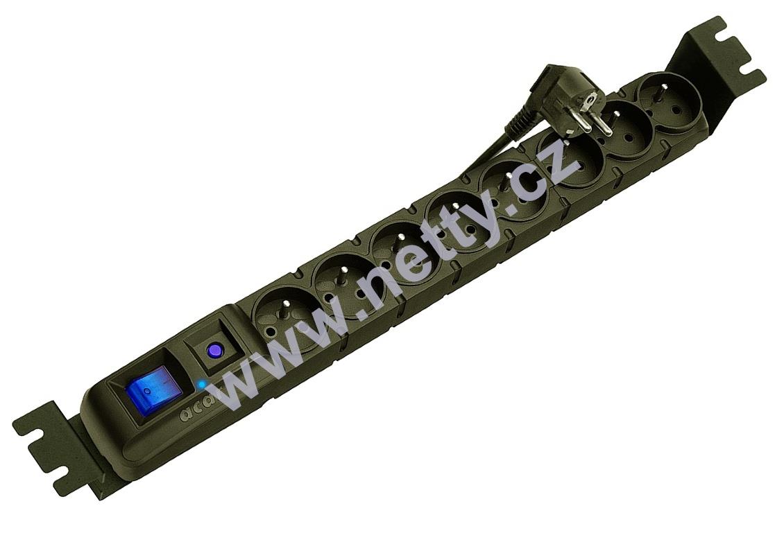 ACAR prodlužka S8 FA 3m, 8 pozic, s přep. ochranou, 3 m včetně montážní vany, barva černá