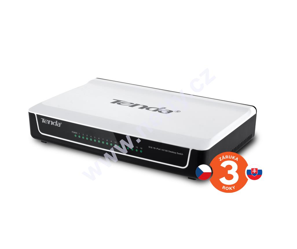 Tenda S16 16-Port Fast Ethernet Switch, 10/100 Mb/s, Desktop