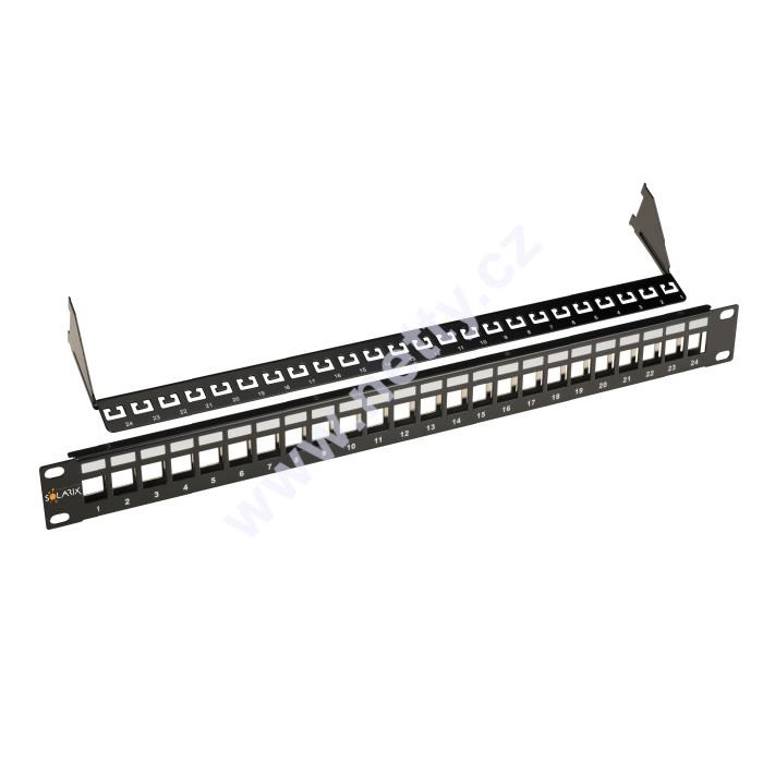 Univerzální modulární neosazený patch panel Solarix 24 portů STP černý 1U