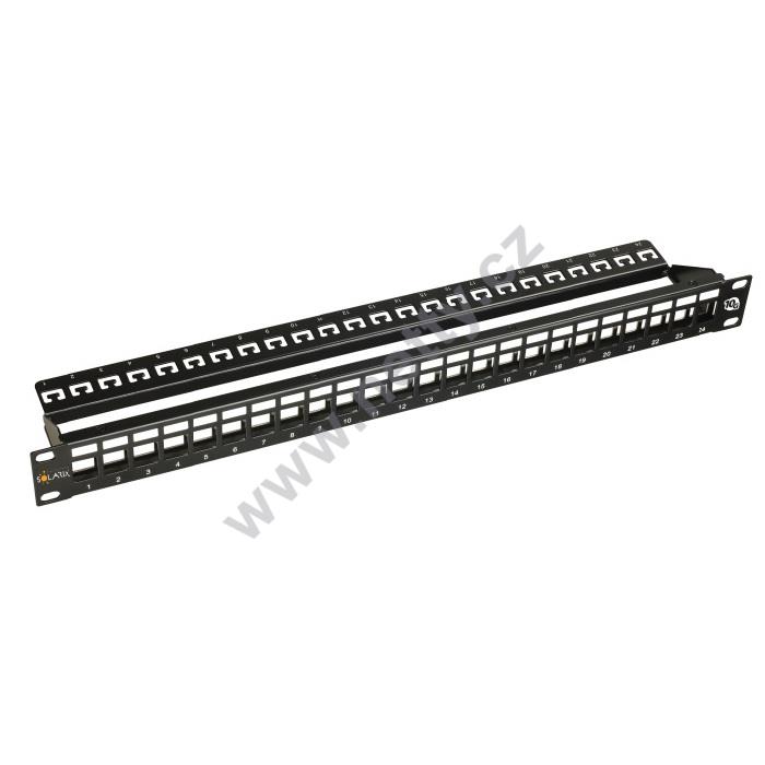 Modulární 10G neosazený patch panel Solarix 24 portů STP černý 1U