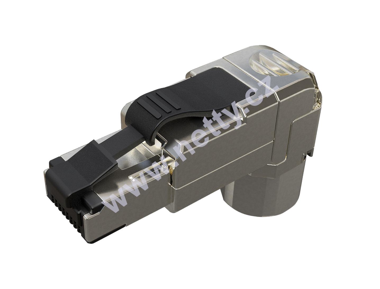 Univerzální úhlový prům. konektor RJ45 CAT6A STP samořezný (drát i lanko)