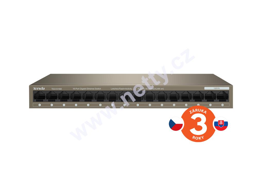Tenda TEG1016M - 16port 10/100/1000Mb/s Gigabit Ethernet Switch, Fanless, kov.
