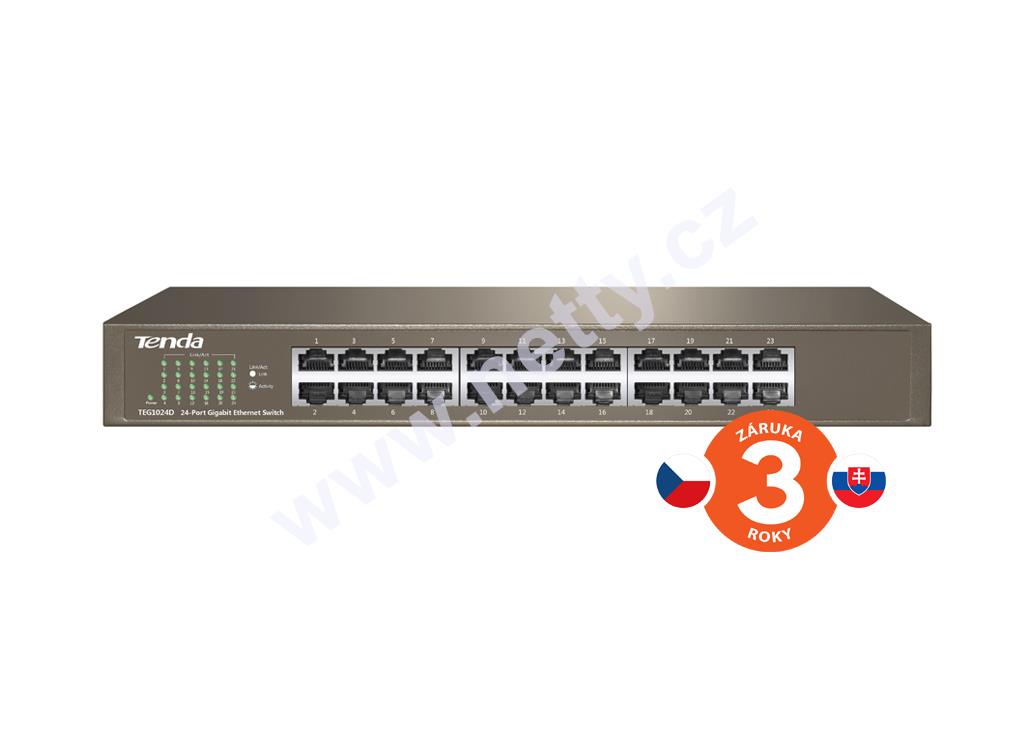 Tenda TEG1024D - 24-port 10/100/1000Mb/s Gigabit Ethernet Switch, Rackmount, Fanless. 