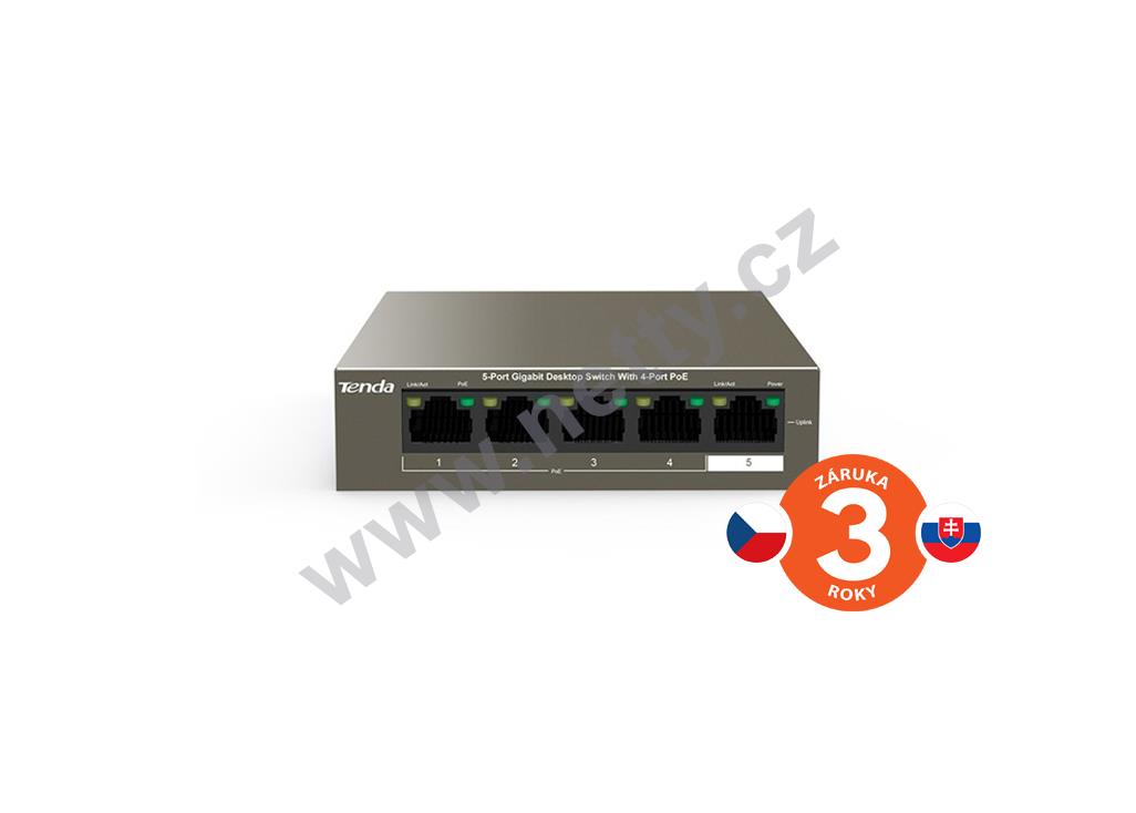 Tenda TEG1105P-4-63W 5xRJ45 Switch s 4xPoE 802.3af/at, 10/100/1000Mbps, celkem 63W,Kov