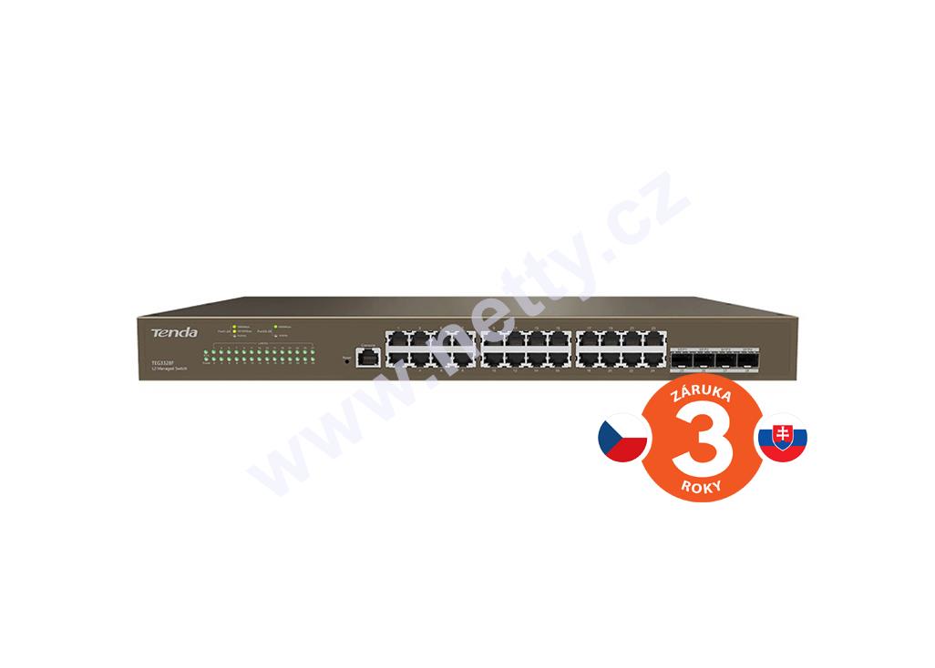 Tenda TEG3328F Managed L2 Gigabit Switch, 24x RJ45 10/100/1000 Mb/s, 4x SFP 1 Gb/s,Fanless