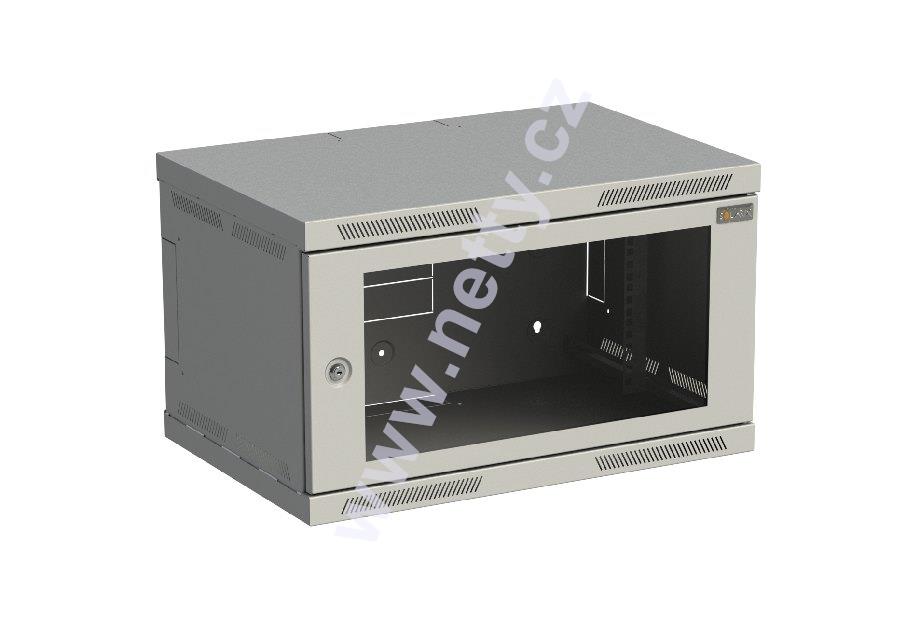 Rozvaděč nástěnný nýtovaný SENSA 6U 400mm, dveře sklo, RAL 7035