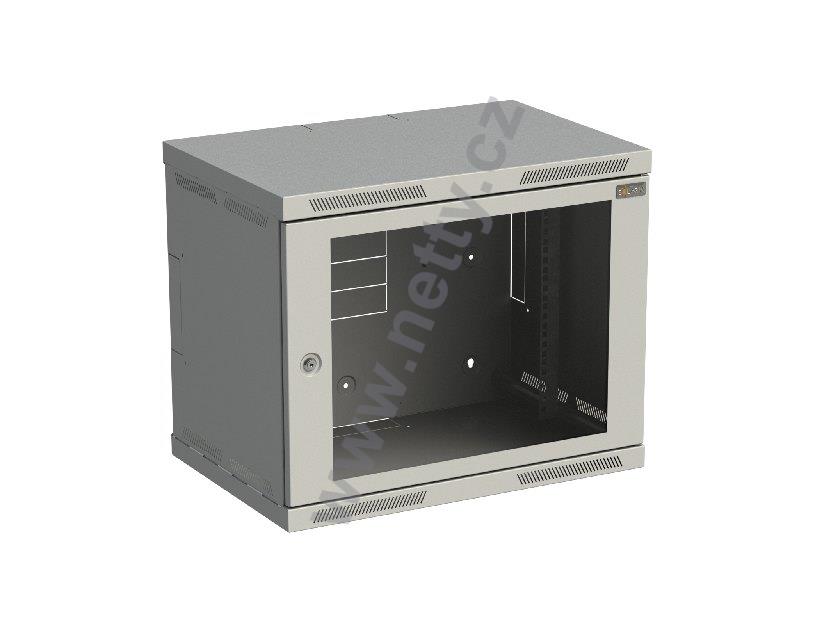 Rozvaděč nástěnný nýtovaný SENSA 9U 400mm, dveře sklo, RAL 7035