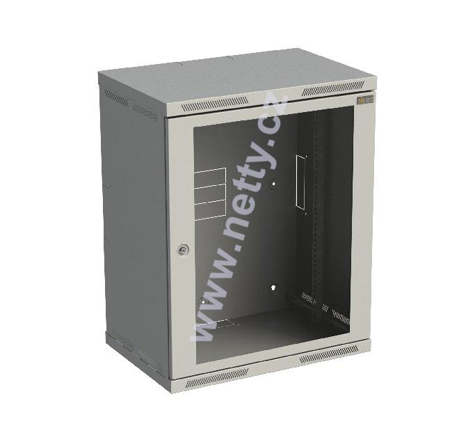 Rozvaděč nástěnný nýtovaný SENSA 15U 400mm, dveře sklo, RAL 7035