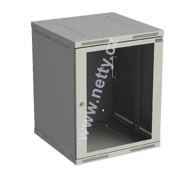 Rozvaděč nástěnný nýtovaný SENSA 15U 600mm, dveře sklo, RAL 7035