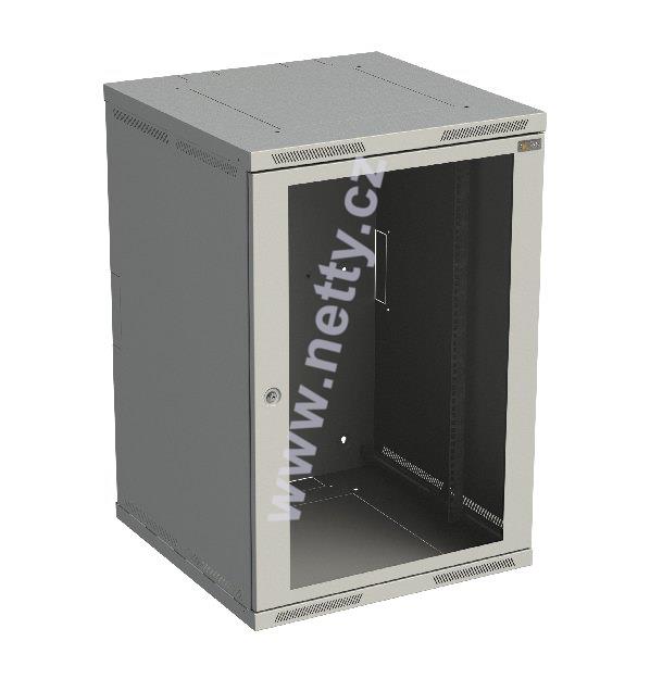 Rozvaděč nástěnný nýtovaný SENSA 18U 600mm, dveře sklo, RAL 7035