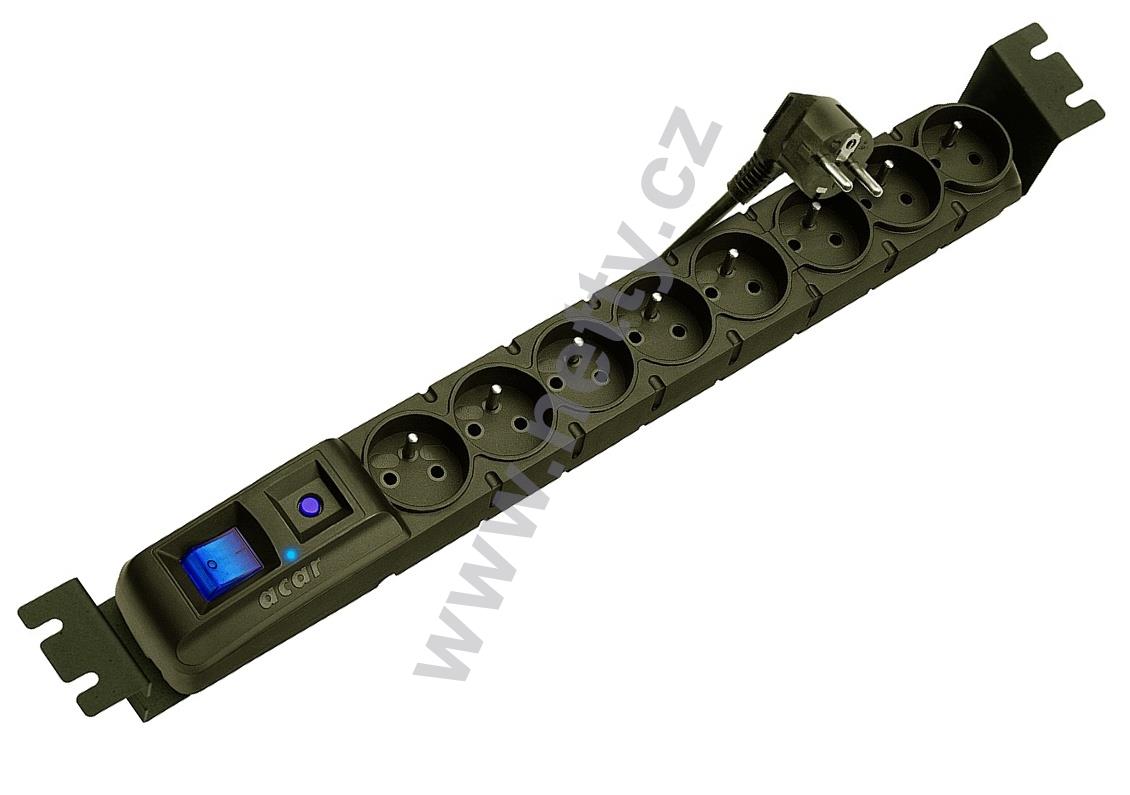 ACAR prodlužka S8 FA 3m, 8 pozic, s přep. ochranou, 3 m včetně montážní vany, barva černá