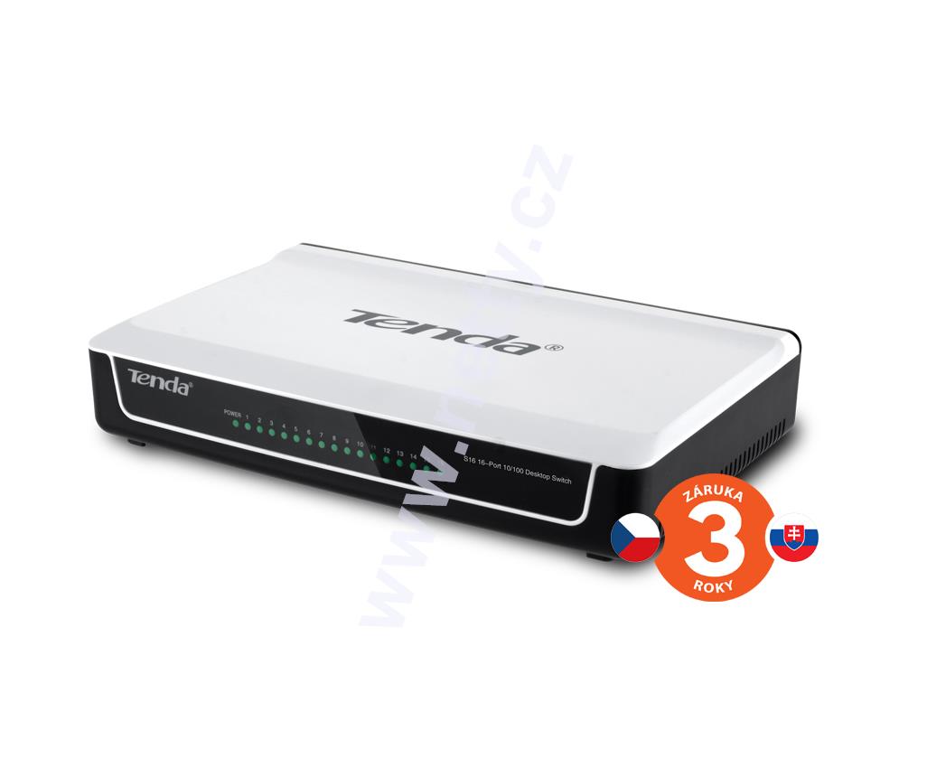 Tenda S16 16-Port Fast Ethernet Switch, 10/100 Mb/s, Desktop