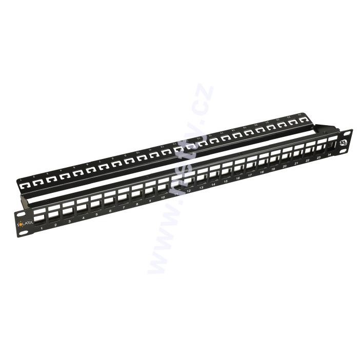 Modulární 10G neosazený patch panel Solarix 24 portů STP černý 1U