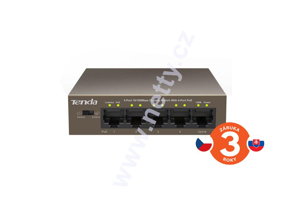Tenda TEF1105P-4-63W PoE AT Switch 63Watt, 5xRJ45 Switch s 4xPoE 802.3at, 10/100Mbps,Kov