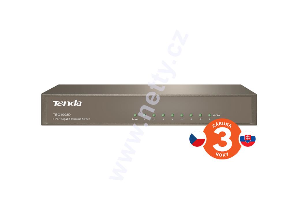Tenda TEG1008D 8-portový Gigabit Ethernet Switch, 10/100/1000Mbps, Kov