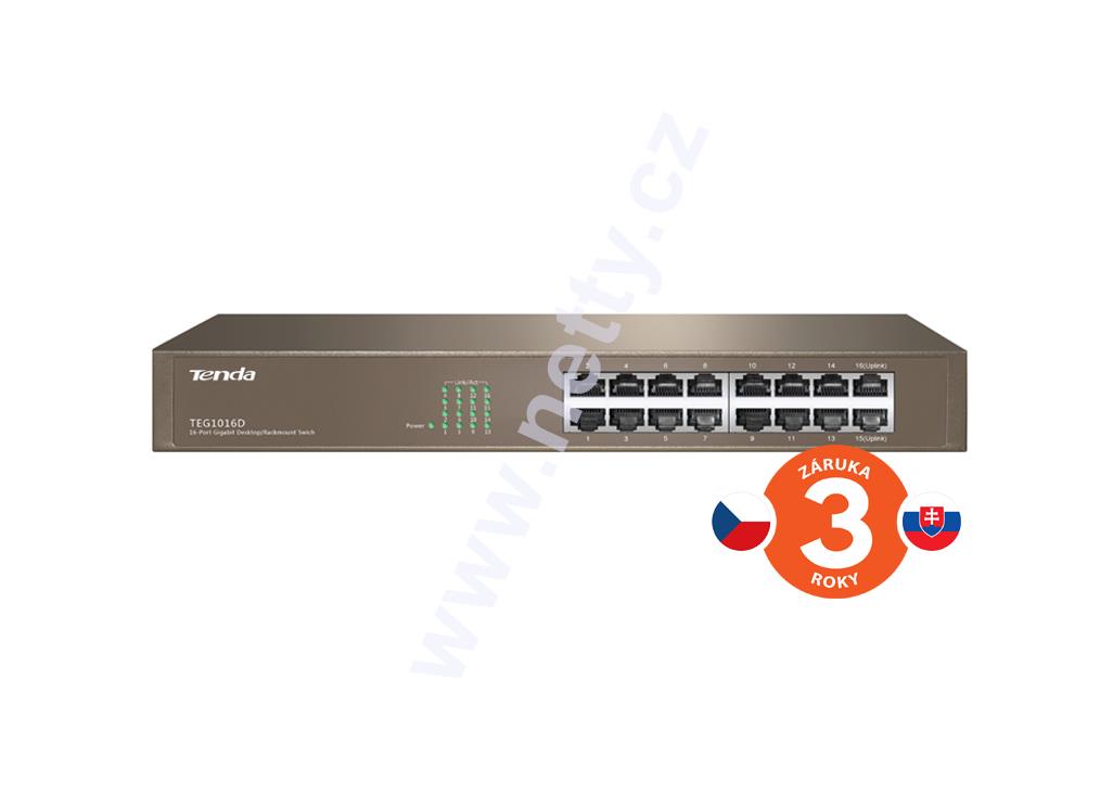 Tenda TEG1016D - 16-port 10/100/1000Mb/s Gigabit Ethernet Switch, Rackmount, Fanless. 