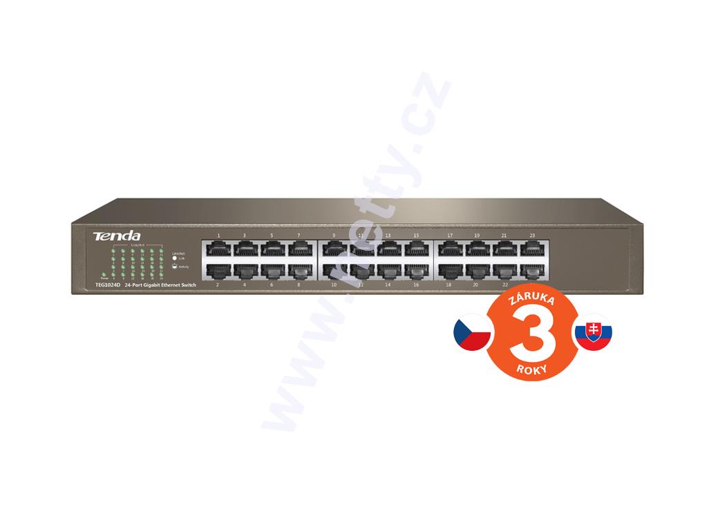 Tenda TEG1024D - 24-port 10/100/1000Mb/s Gigabit Ethernet Switch, Rackmount, Fanless. 