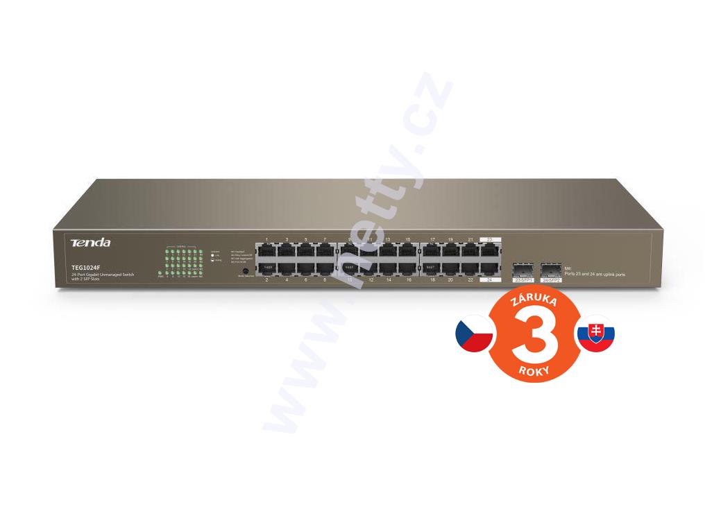 Tenda TEG1024F switch- 22x RJ45 10/100/1000 Mb/s + 2x combo RJ45/SFP 1 Gbps,VLAN, Racmount