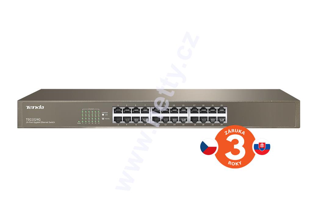 Tenda TEG1024G 24-port Gigabit Ethernet Switch, 10/100/1000 Mbps, Fanless, Rackmount