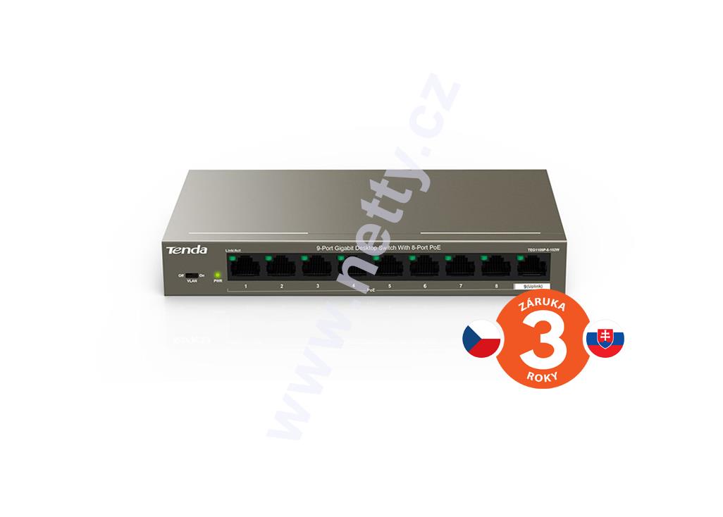 Tenda TEG1109P-8-102W 9xRJ45 Gigabit Switch s 8x PoE 802.3af/at + 1x Uplink 10/100/1000Mbp