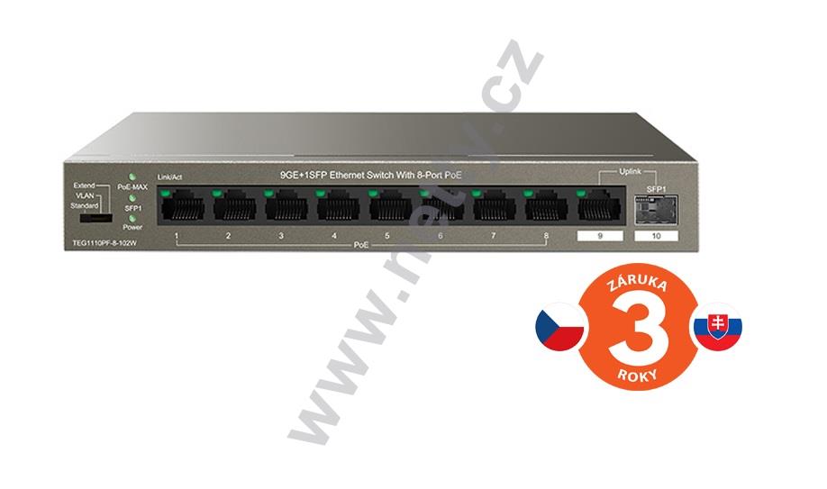 Tenda TEG1110PF-8-102W 9xRJ45 Switch,8x PoE RJ45 802.3af/at 10/100/1000Mbps+1xSFP 100/1000