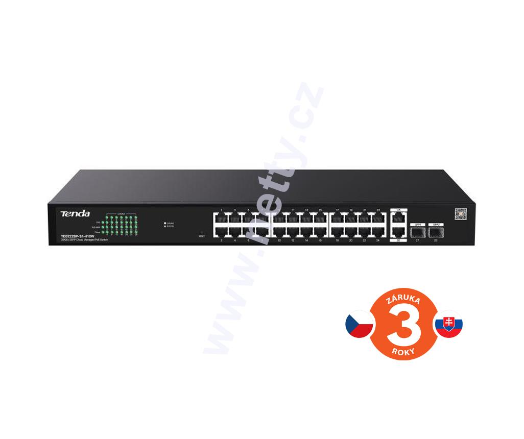 Tenda TEG2228P-24-410W Cloud PoE Managed Gigabit Switch, 24× PoE, 26× RJ45, 2× SFP