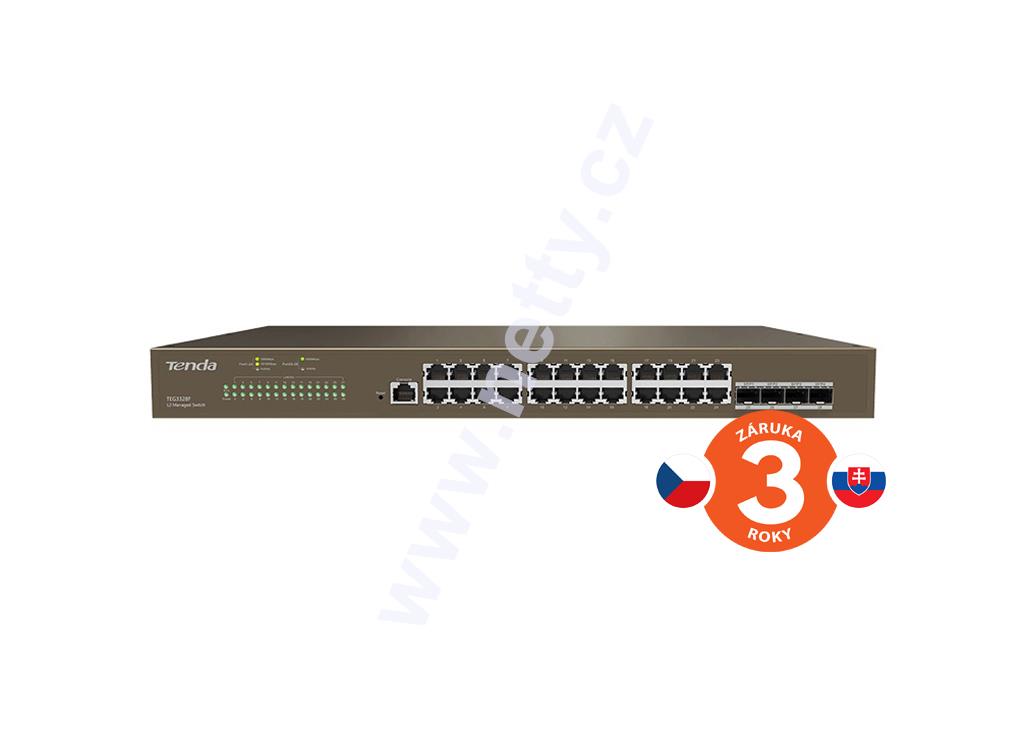 Tenda TEG3328F Managed L2 Gigabit Switch, 24x RJ45 10/100/1000 Mb/s, 4x SFP 1 Gb/s,Fanless